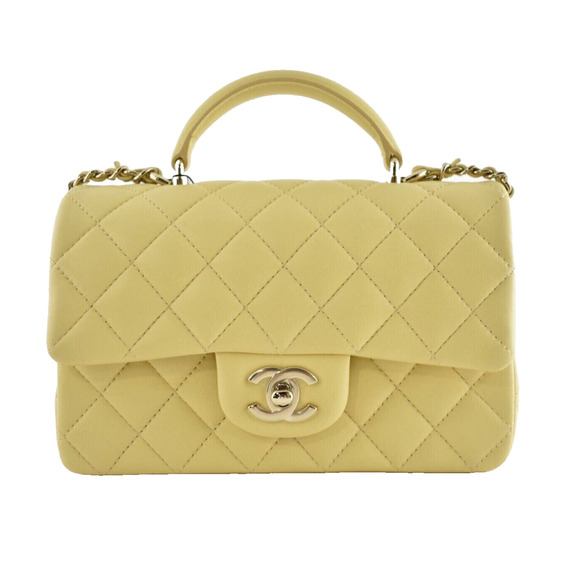 Chanel 22P Yellow Lambskin Mini Flap Rectangle Top Handle Quilted Crossbody Bag - Picture 1 of 9